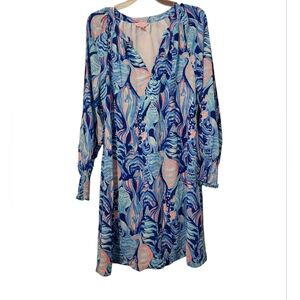 Lilly Pulitzer Vibrant Blue and Pink Fish  Patterned Dress - M Spring Vacation